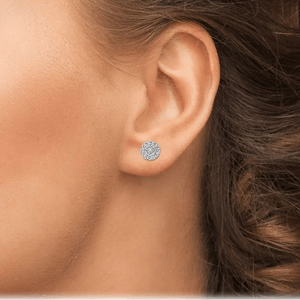 1/10 Carat TW Diamond Halo Stud Earrings - Picture 2 of 7